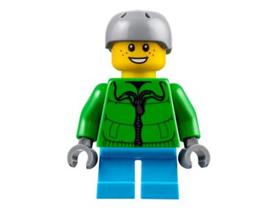Lego figura Holiday & Event - Christmas - Winter Jacket Zipper, Dark Azure Short Legs, Light Bluish Gray Sports Helmet