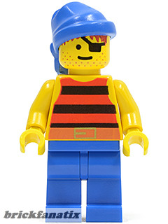 Lego figura Pirates I - Pirate Red / Black Stripes Shirt, Blue Legs, Blue Bandana