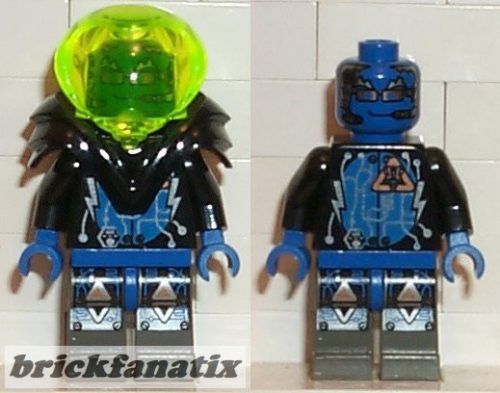 Lego Minifig Space - Insectoids - Zotaxian Alien - Male, Black and Blue with Silver Circuits, with Armor (Captain Wizer / Captain Zec)