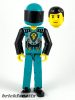 Lego figura Technic Figure Dark Turquoise Legs, Dark Turquoise Torso with Yellow, Black, Silver Pattern, Black Arms, Dark Turquoise Helmet, Black Visor