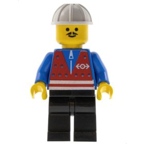   Lego figura Train - Red Vest and Zipper - Black Legs, White Construction Helmet