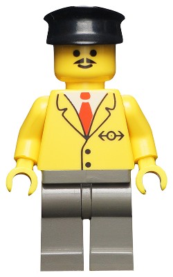 Lego Minifigure Town - Railway Employee 5, Dark Gray Legs, Black Hat