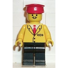 Lego figura Town - Railway Employee 5, Black Legs, Red Hat