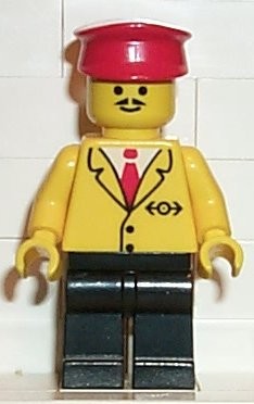 Lego minifigure Town - Railway Employee 5, Black Legs, Red Hat
