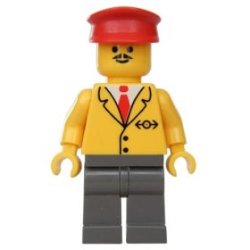   Lego figura Town - Railway Employee 5, Dark Gray Legs, Red Hat