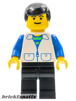 Lego Minifig Town - Suit with 2 Pockets White - Black Legs, Black Male Hair