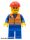 Lego figura Train - Orange Vest with Safety Stripes - Blue Legs, Brown Eyebrows and Cheek Lines, Red Construction Helmet