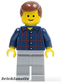 Lego figura Town - Plaid Button Shirt, Light Bluish Gray Legs, Reddish Brown Male Hair, Standard Grin
