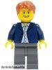 Lego Minifigure City - Airport - Dark Blue Jacket, Light Blue Shirt, Dark Bluish Gray Legs, Dark Orange Male Hair