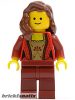 Lego figura Town - Female Corset with Gold Panel Front and Lace Up Back Pattern, Dark Red Legs, Reddish Brown Female Hair over Shoulder