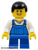 Lego figura Town - Overalls Blue over V-Neck Shirt, Blue Short Legs, Black Male Hair