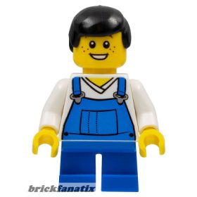   Lego figura Town - Overalls Blue over V-Neck Shirt, Blue Short Legs, Black Male Hair