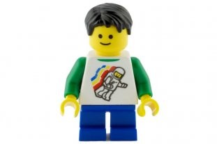 Lego figura Town - Boy - Classic Space Minifigure Floating Pattern, Blue Short Legs, Black Tousled Hair