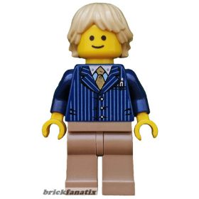   Lego figura Town - Businessman Pinstripe Jacket and Gold Tie, Dark Tan Legs, Tan Tousled and Layered Hair