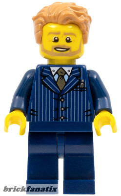 Lego figura Town - Businessman - Pinstripe Jacket and Gold Tie, Dark Blue Legs, Medium Nougat Tousled Hair, Beard ( 31065 )