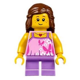   Lego figura Town - Girl - Bright Pink Top with Butterflies and Flowers, Medium Lavender Short Legs, Reddish Brown Female Hair Mid-Length