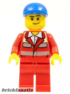 Lego figura City - Paramedic - Red Uniform, Male, Blue Short Bill Cap