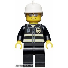   Lego minifigure City - Fire - Reflective Stripes, Black Legs, White Fire Helmet, Silver Sunglasses